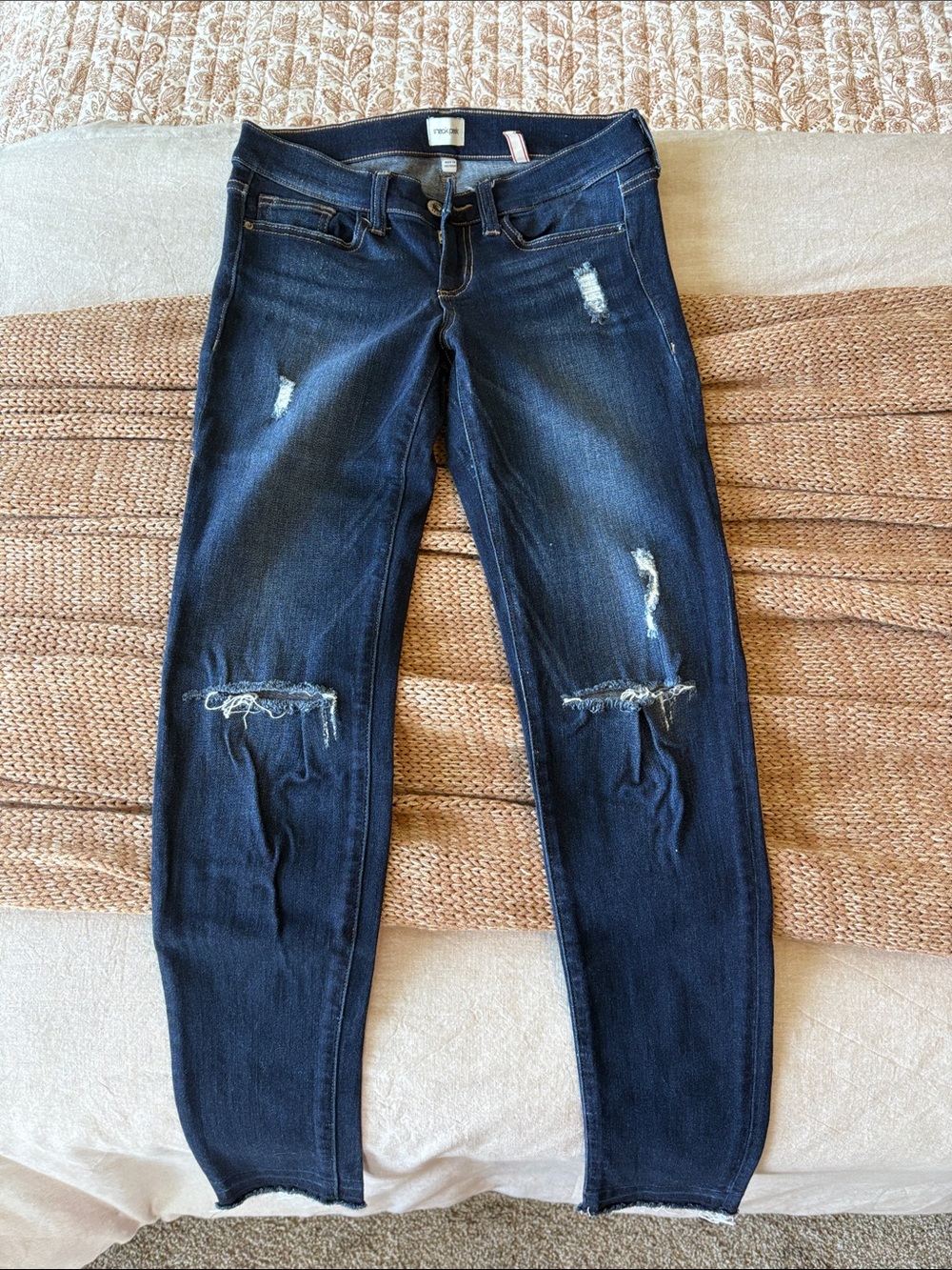 Sneak Peek Dark Indigo Distressed Low-rise Skinny Jeans